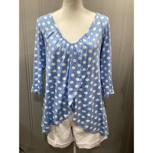 Emerald Polka Dot V Neck Drape Front Top Women's Size S